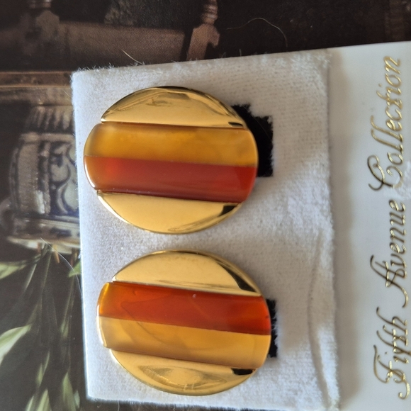 Vintage Fitfth Avenue BUTTLER AUTHENTIC  CARNELIAN Gold Orange Clip-On Earrings - Picture 7 of 8